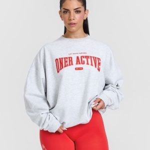 Lightweight Sweatshirt with Red Graphic Light Grey Marl