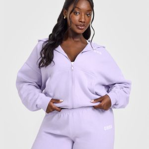 Mid Weight Zip Through Hoodie Lavender Purple
