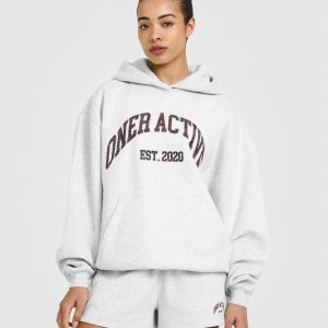 Foundations Oversized Hoodie With Large Printed Graphic Light Grey Marl
